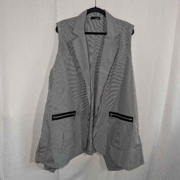 Sun Kim Gingham Long Vest Architectural Layering Size 1X Avant-Garde Lagenlook - Picture 1 of 12